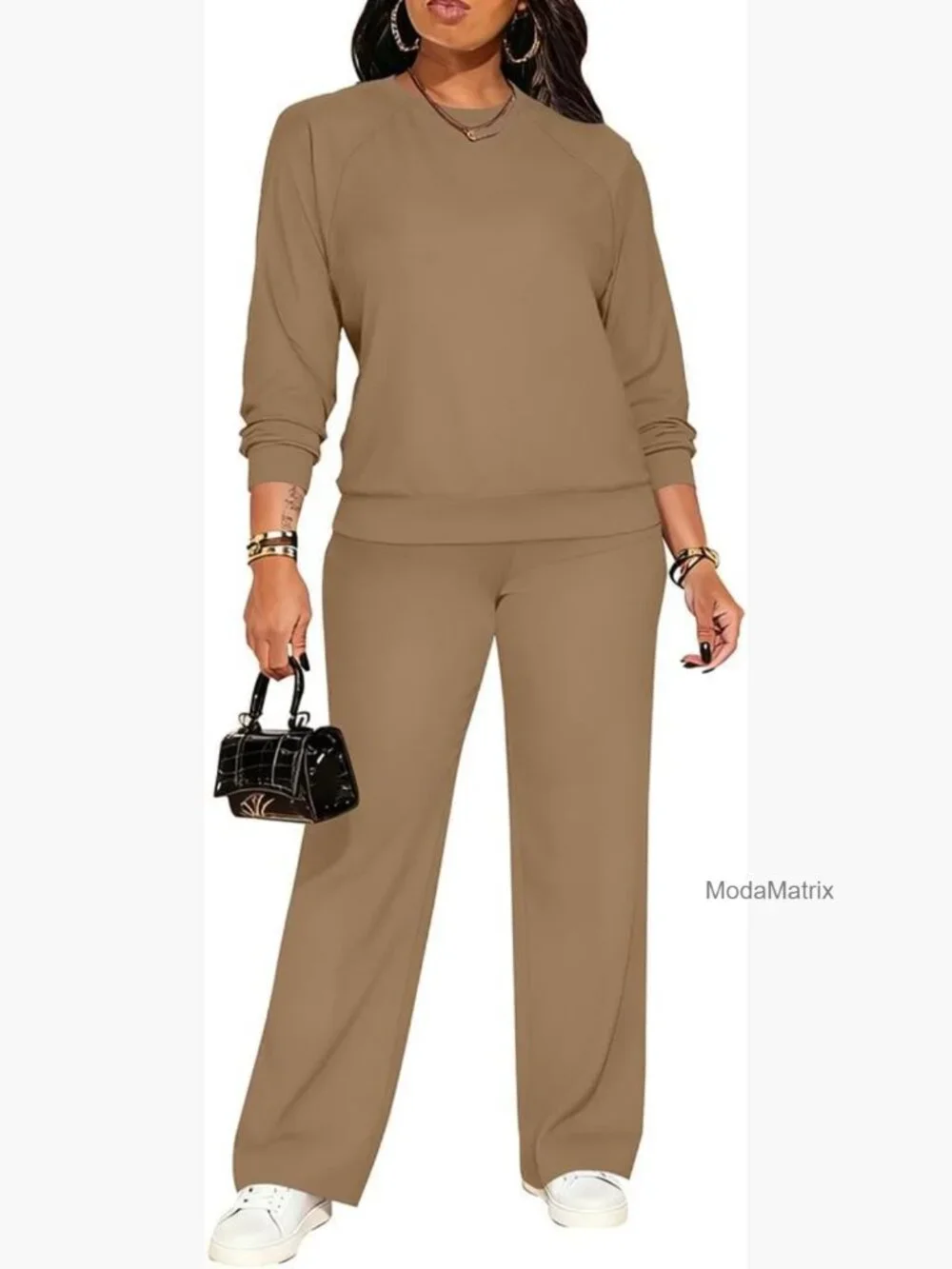 Sweatsuit Set Long Sleeve Top Wide Leg Pants Track Suit Casual